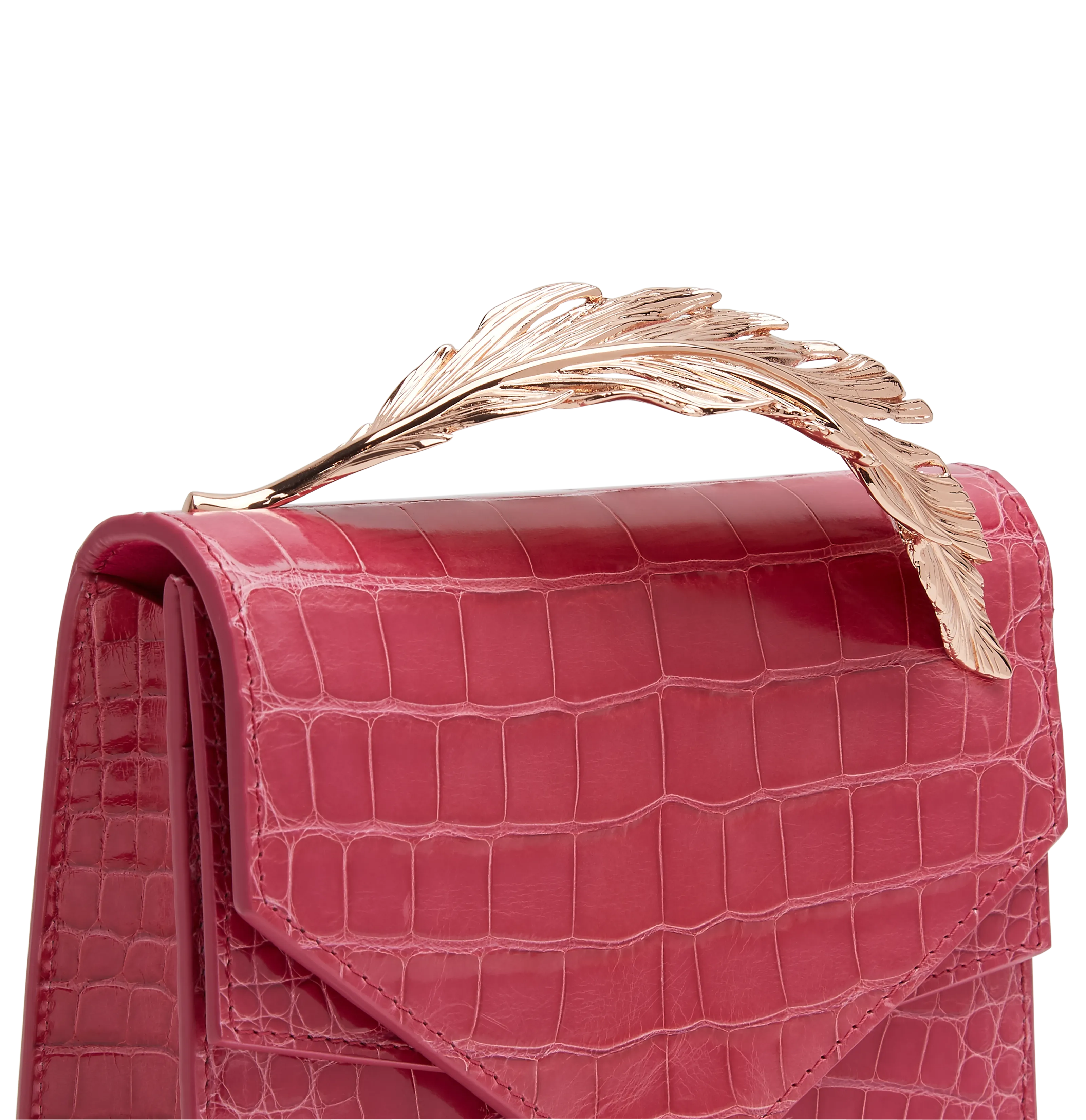 Fuchsia Lisse Alligator with Rose Gold Feather