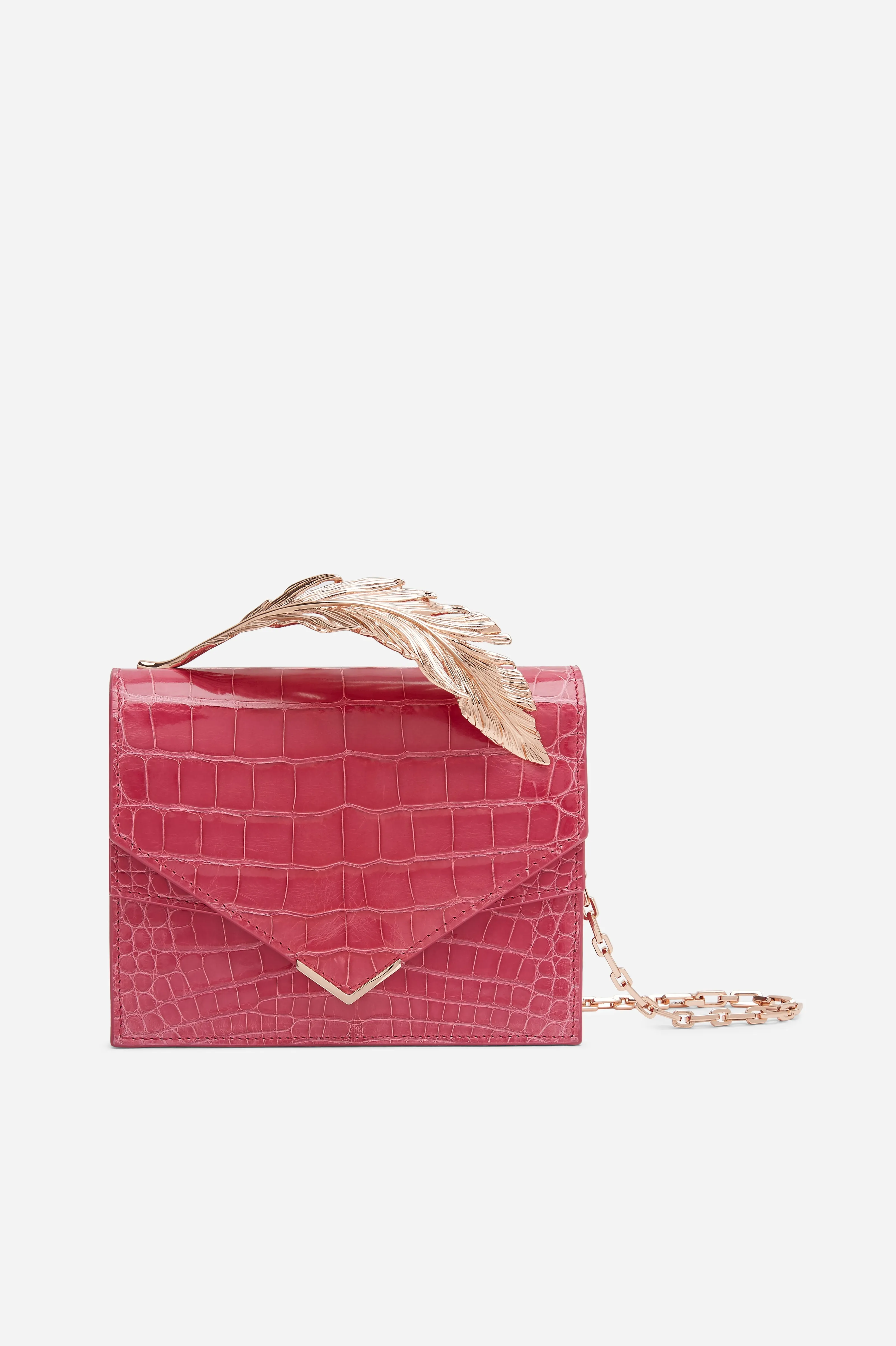 Fuchsia Lisse Alligator with Rose Gold Feather
