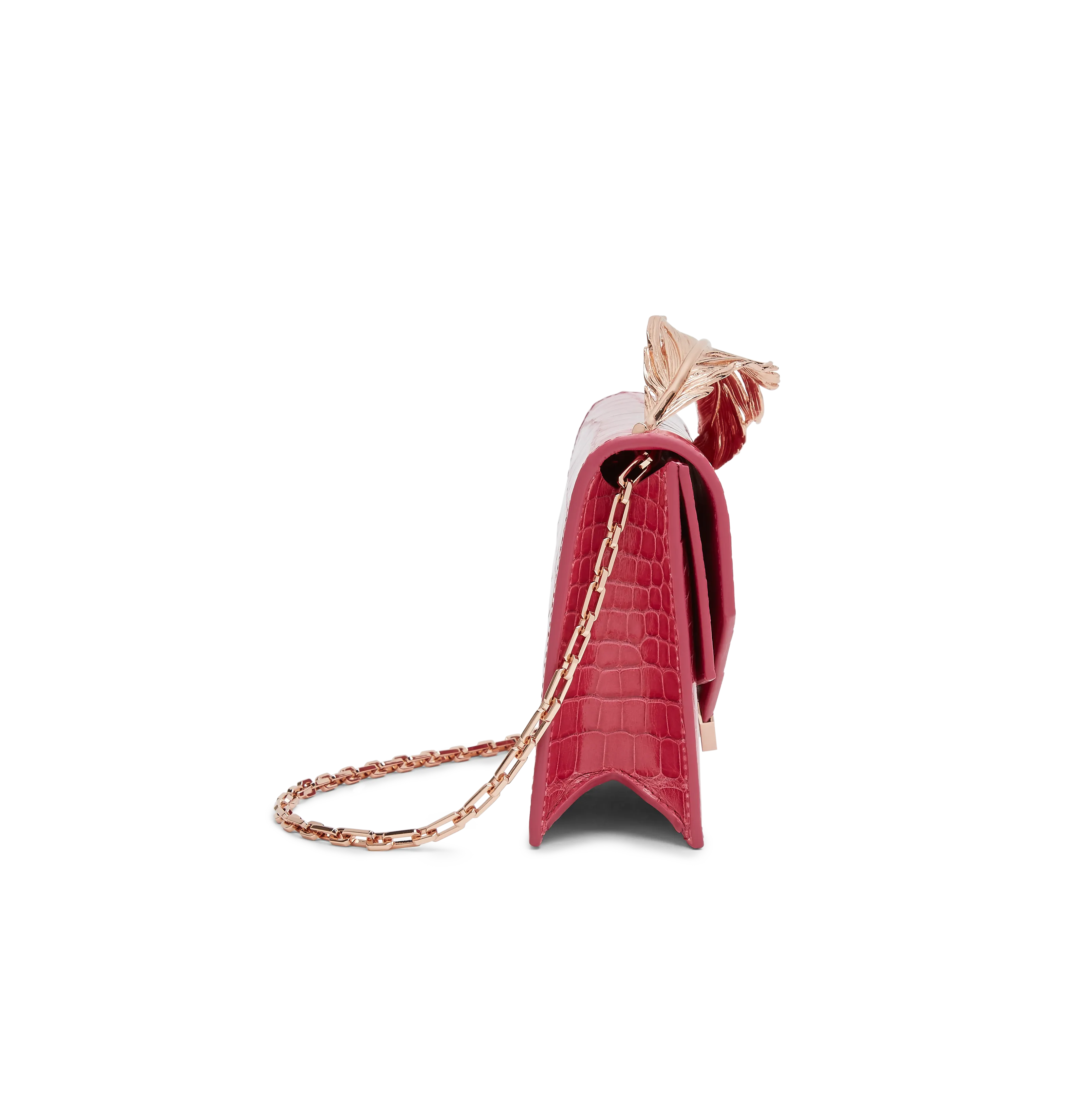 Fuchsia Lisse Alligator with Rose Gold Feather