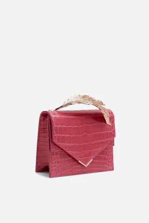 Fuchsia Lisse Alligator with Rose Gold Feather