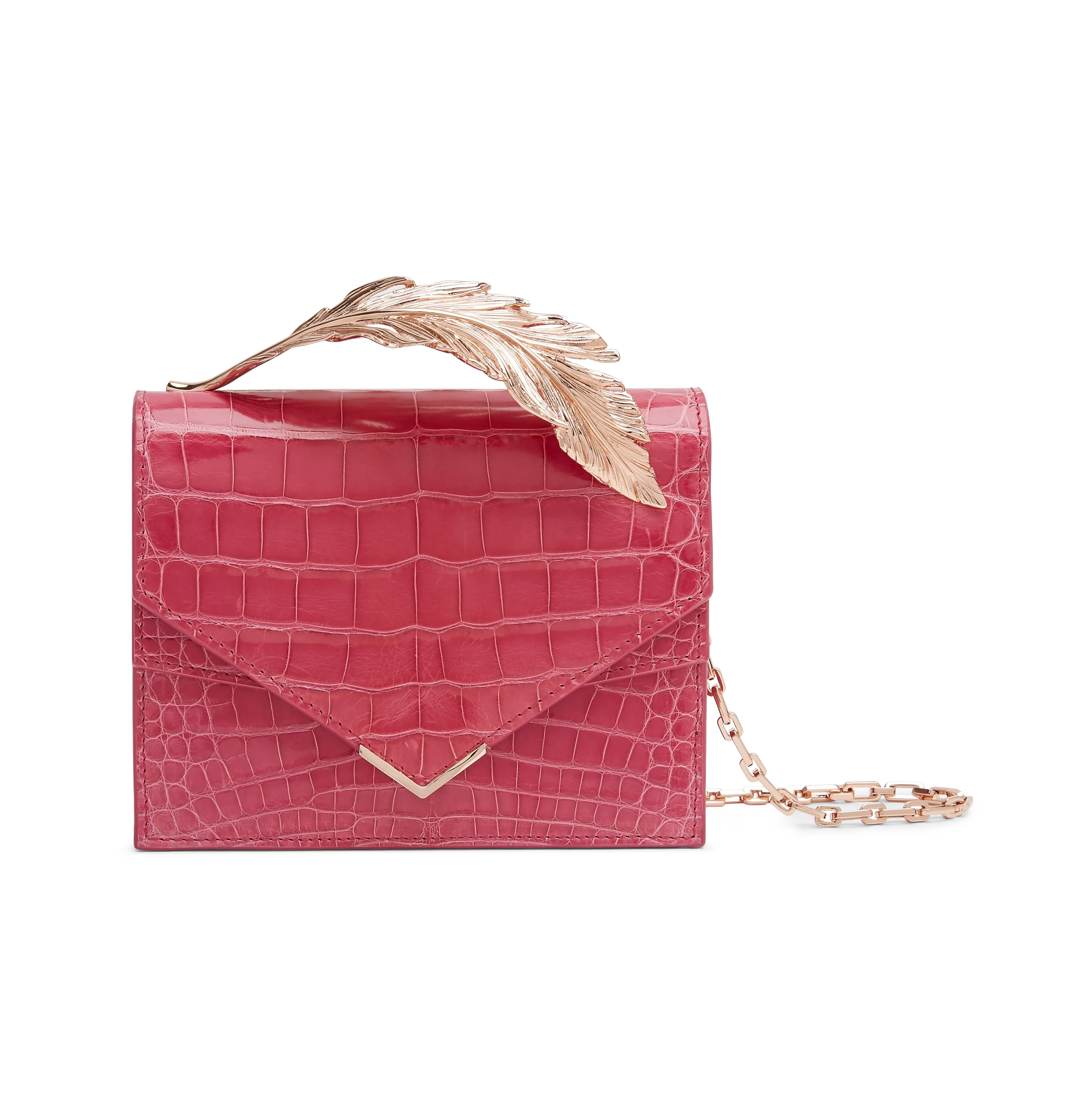 Fuchsia Lisse Alligator with Rose Gold Feather