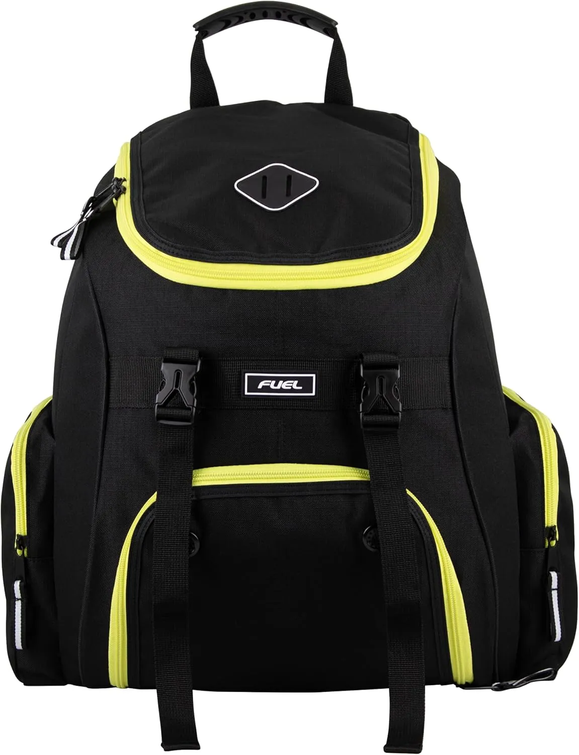 FUEL Oversized Wide Mouth Backpack with Multiple Compartments, Large Storage for Hiking, Work, Classroom, and Traveling - Neon Yellow Trim