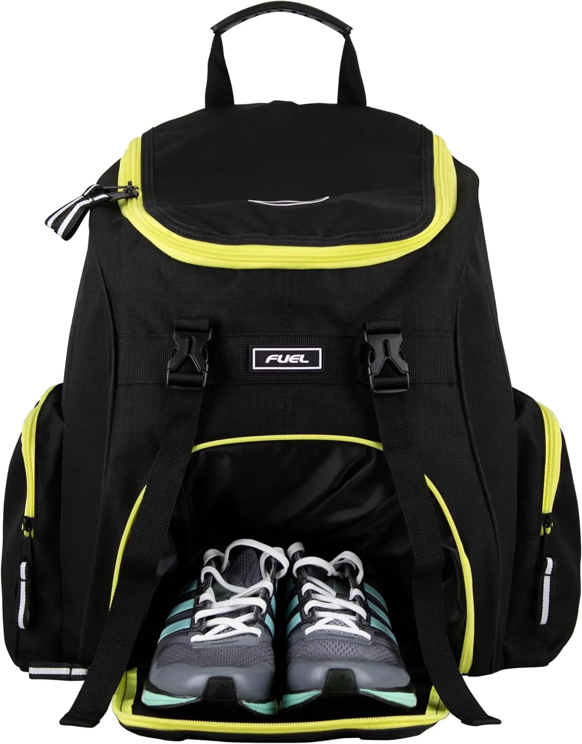 FUEL Oversized Wide Mouth Backpack with Multiple Compartments, Large Storage for Hiking, Work, Classroom, and Traveling - Neon Yellow Trim