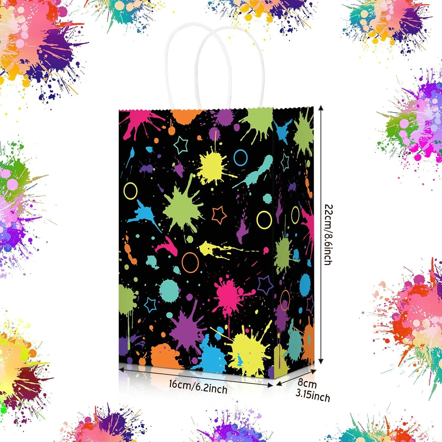 Funrous 30 Pcs Glow Party Bags with Tissue Paper Neon Theme Gift Bags Glow in The Dark Favor Baggies for Neon Theme Event Decoration Supplies