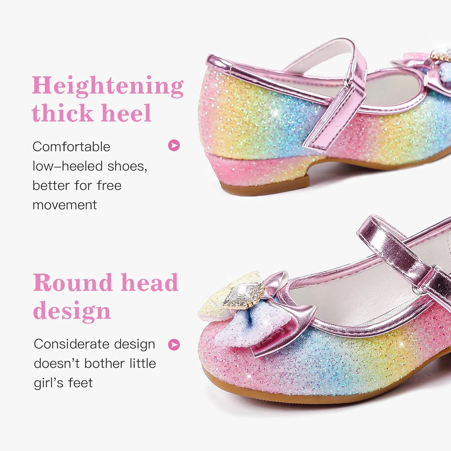 Furdeour Girls Dress Shoes Mary Jane Wedding Flower Bridesmaids Heels Glitter Princess Shoes for Kids Toddler
