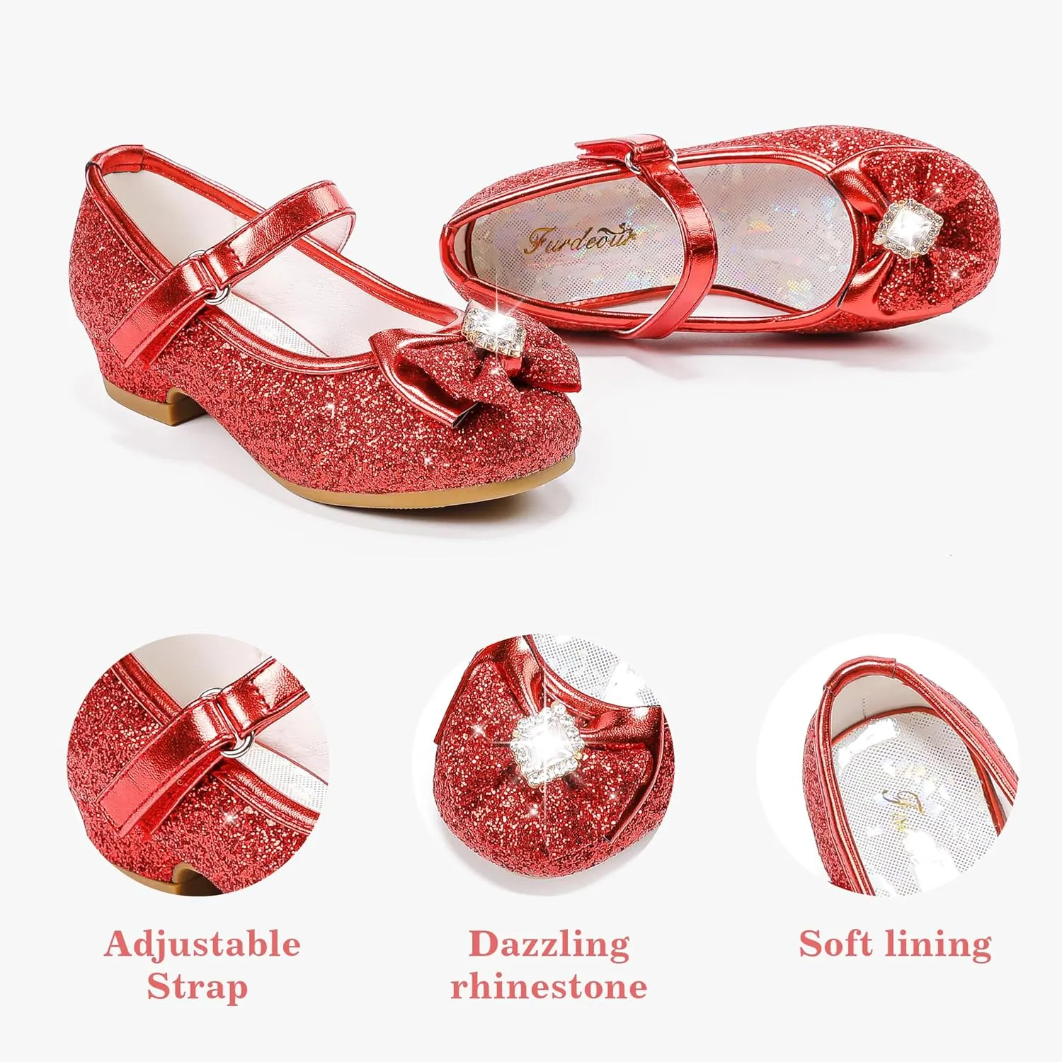Furdeour Girls Dress Shoes Mary Jane Wedding Flower Bridesmaids Heels Glitter Princess Shoes for Kids Toddler