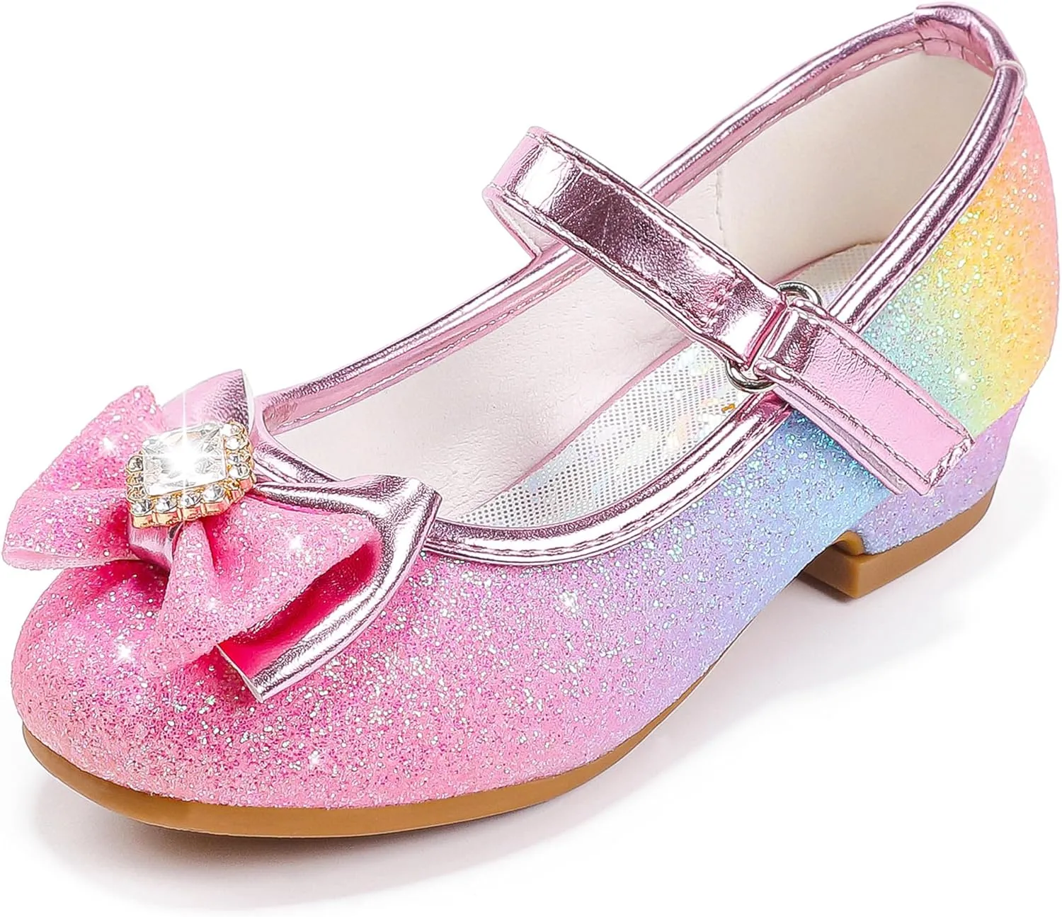 Furdeour Girls Dress Shoes Mary Jane Wedding Flower Bridesmaids Heels Glitter Princess Shoes for Kids Toddler