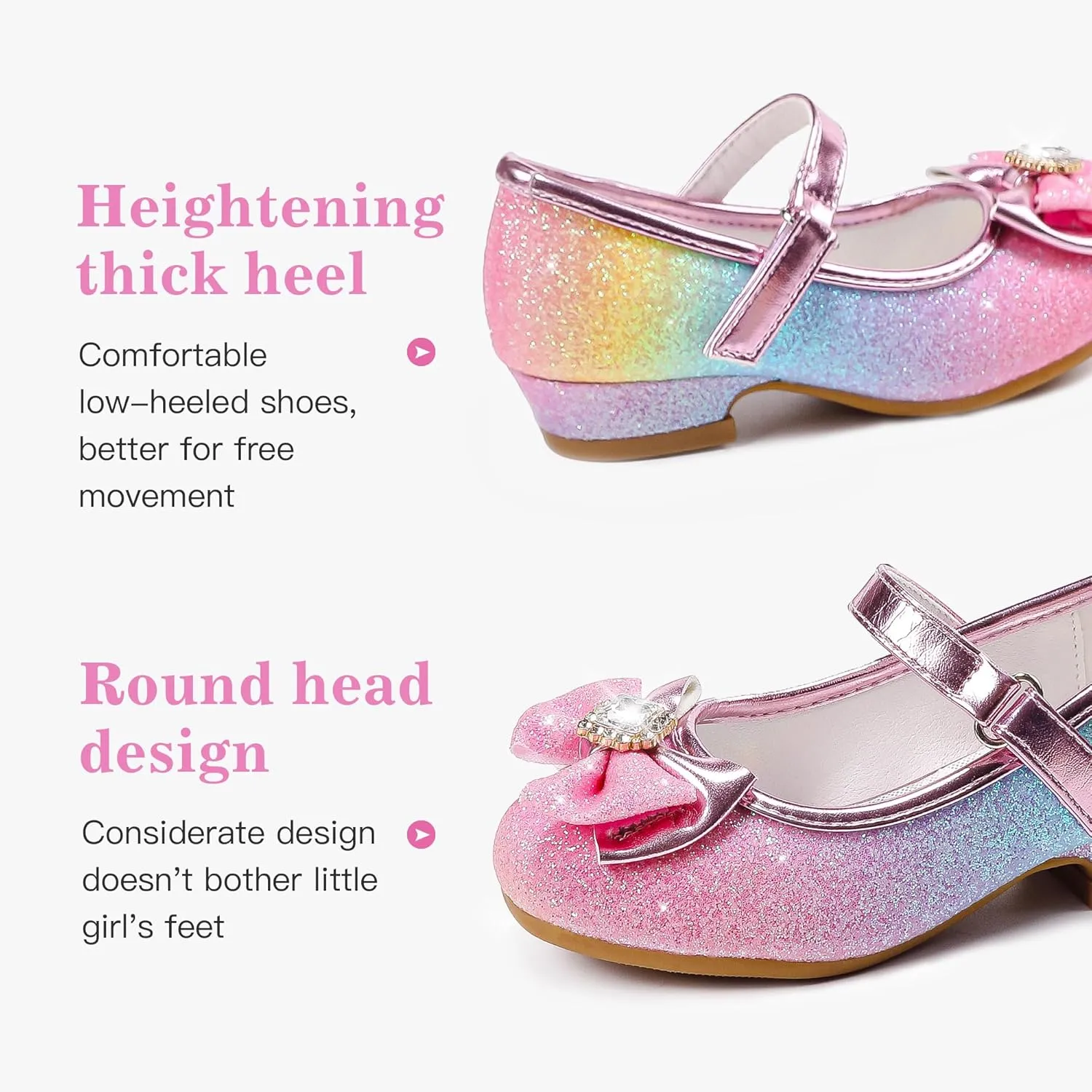 Furdeour Girls Dress Shoes Mary Jane Wedding Flower Bridesmaids Heels Glitter Princess Shoes for Kids Toddler