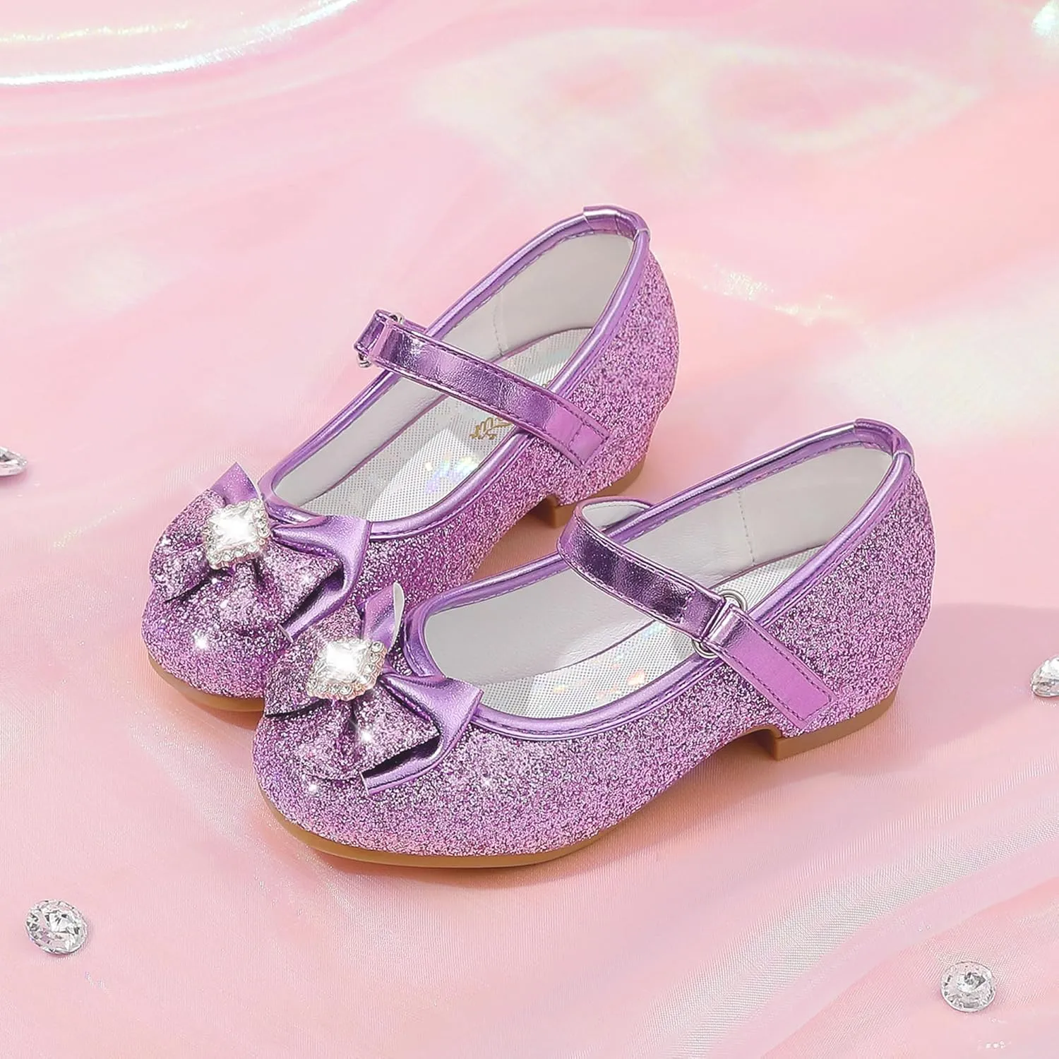 Furdeour Girls Dress Shoes Mary Jane Wedding Flower Bridesmaids Heels Glitter Princess Shoes for Kids Toddler