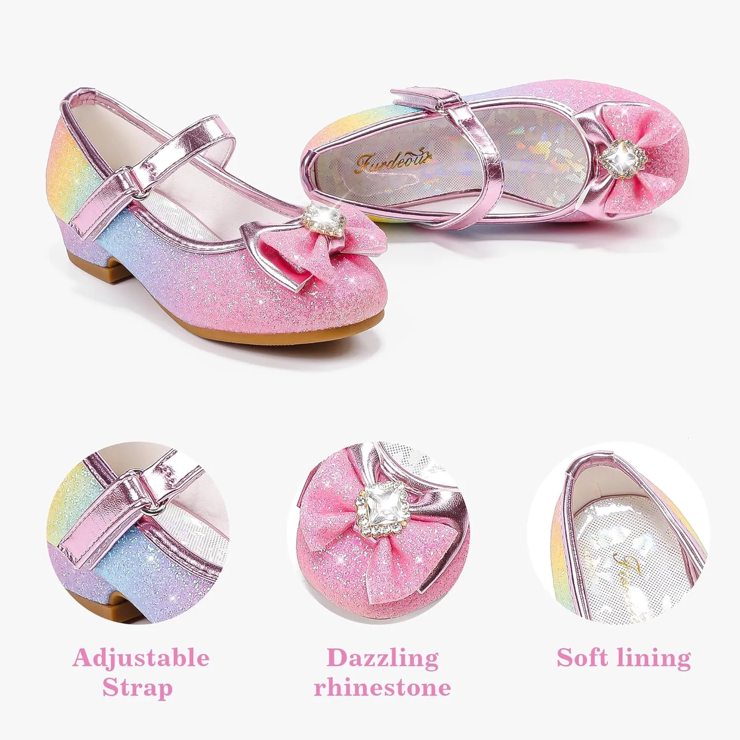 Furdeour Girls Dress Shoes Mary Jane Wedding Flower Bridesmaids Heels Glitter Princess Shoes for Kids Toddler