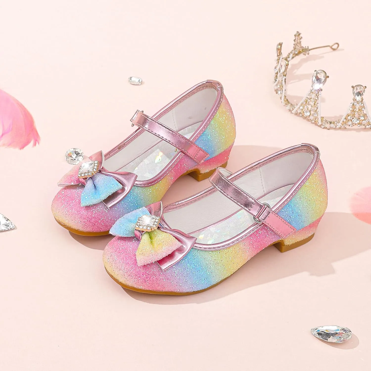 Furdeour Girls Dress Shoes Mary Jane Wedding Flower Bridesmaids Heels Glitter Princess Shoes for Kids Toddler