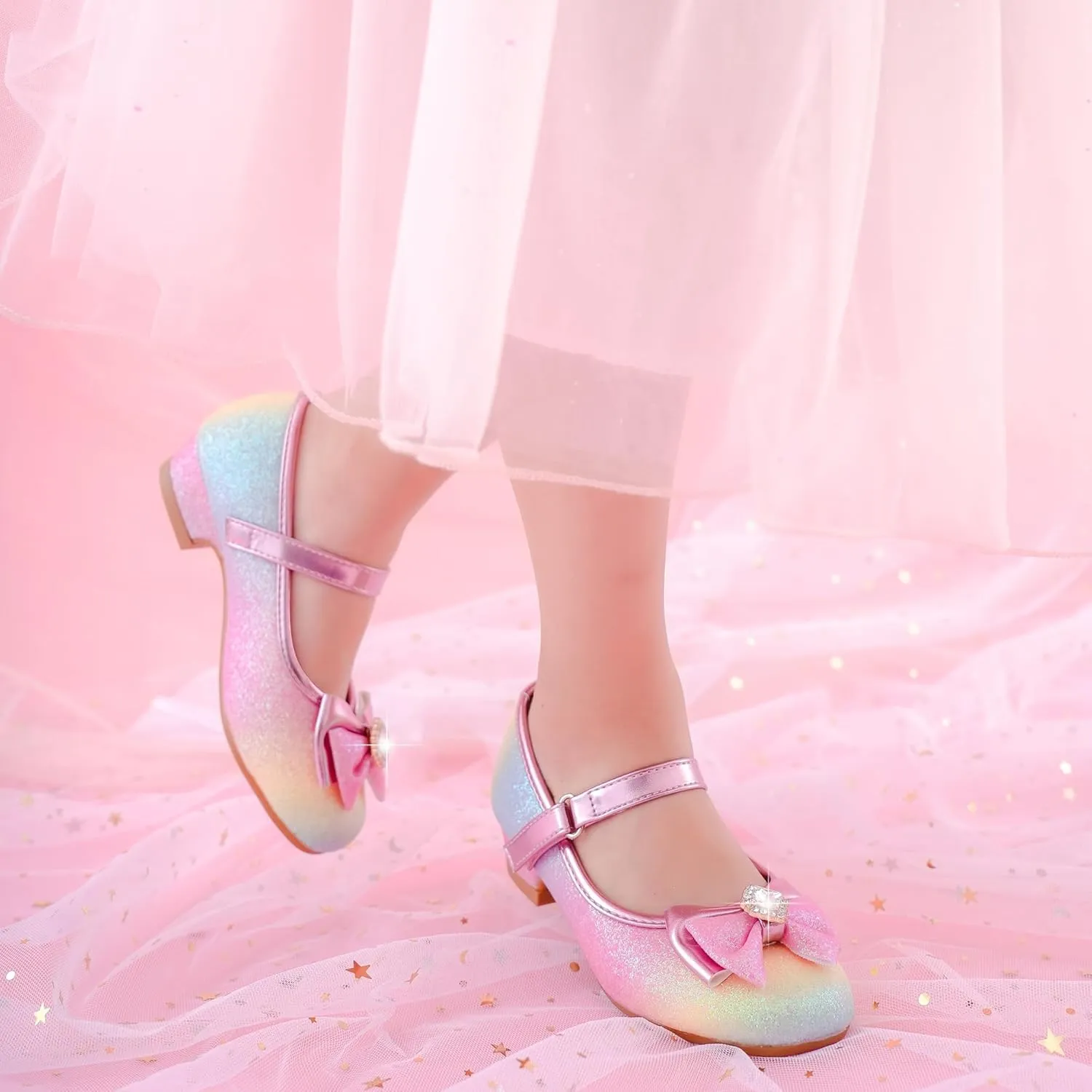 Furdeour Girls Dress Shoes Mary Jane Wedding Flower Bridesmaids Heels Glitter Princess Shoes for Kids Toddler