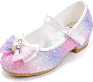 Furdeour Girls Dress Shoes Mary Jane Wedding Flower Bridesmaids Heels Glitter Princess Shoes for Kids Toddler