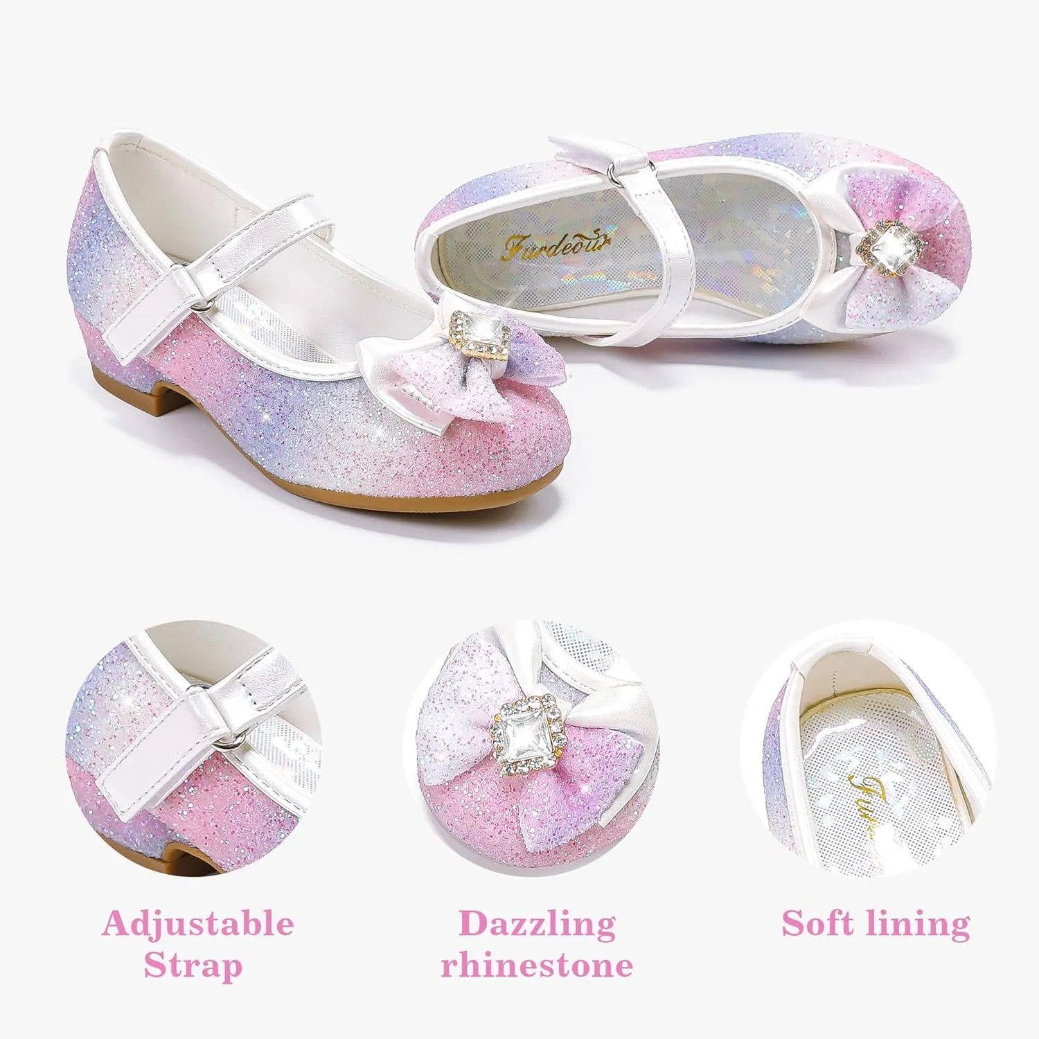 Furdeour Girls Dress Shoes Mary Jane Wedding Flower Bridesmaids Heels Glitter Princess Shoes for Kids Toddler