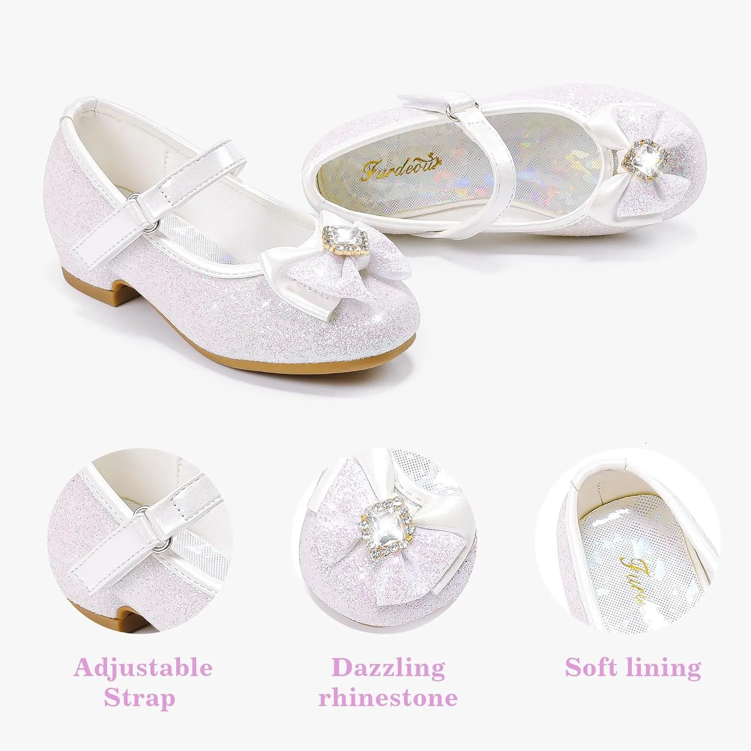 Furdeour Girls Dress Shoes Mary Jane Wedding Flower Bridesmaids Heels Glitter Princess Shoes for Kids Toddler