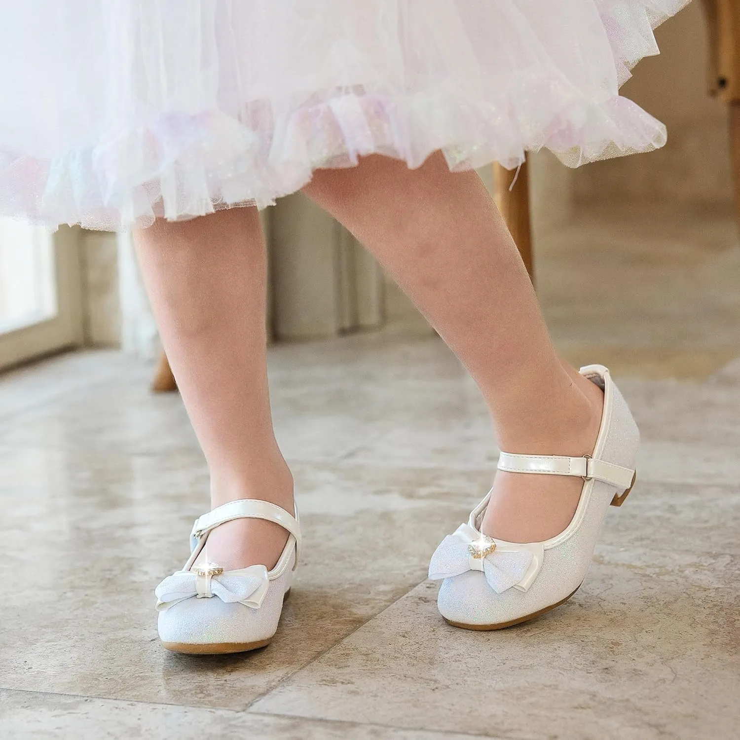 Furdeour Girls Dress Shoes Mary Jane Wedding Flower Bridesmaids Heels Glitter Princess Shoes for Kids Toddler