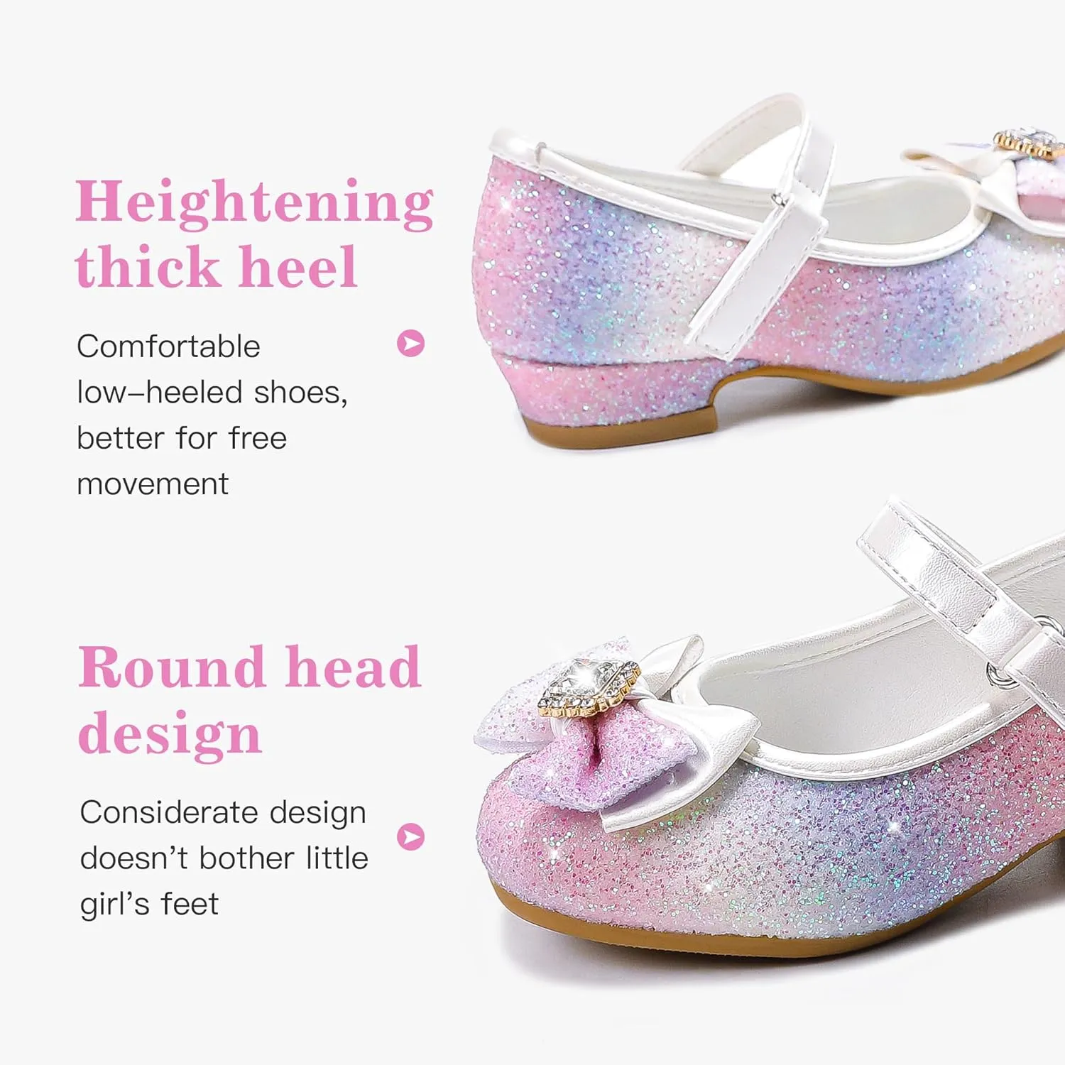 Furdeour Girls Dress Shoes Mary Jane Wedding Flower Bridesmaids Heels Glitter Princess Shoes for Kids Toddler