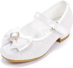 Furdeour Girls Dress Shoes Mary Jane Wedding Flower Bridesmaids Heels Glitter Princess Shoes for Kids Toddler