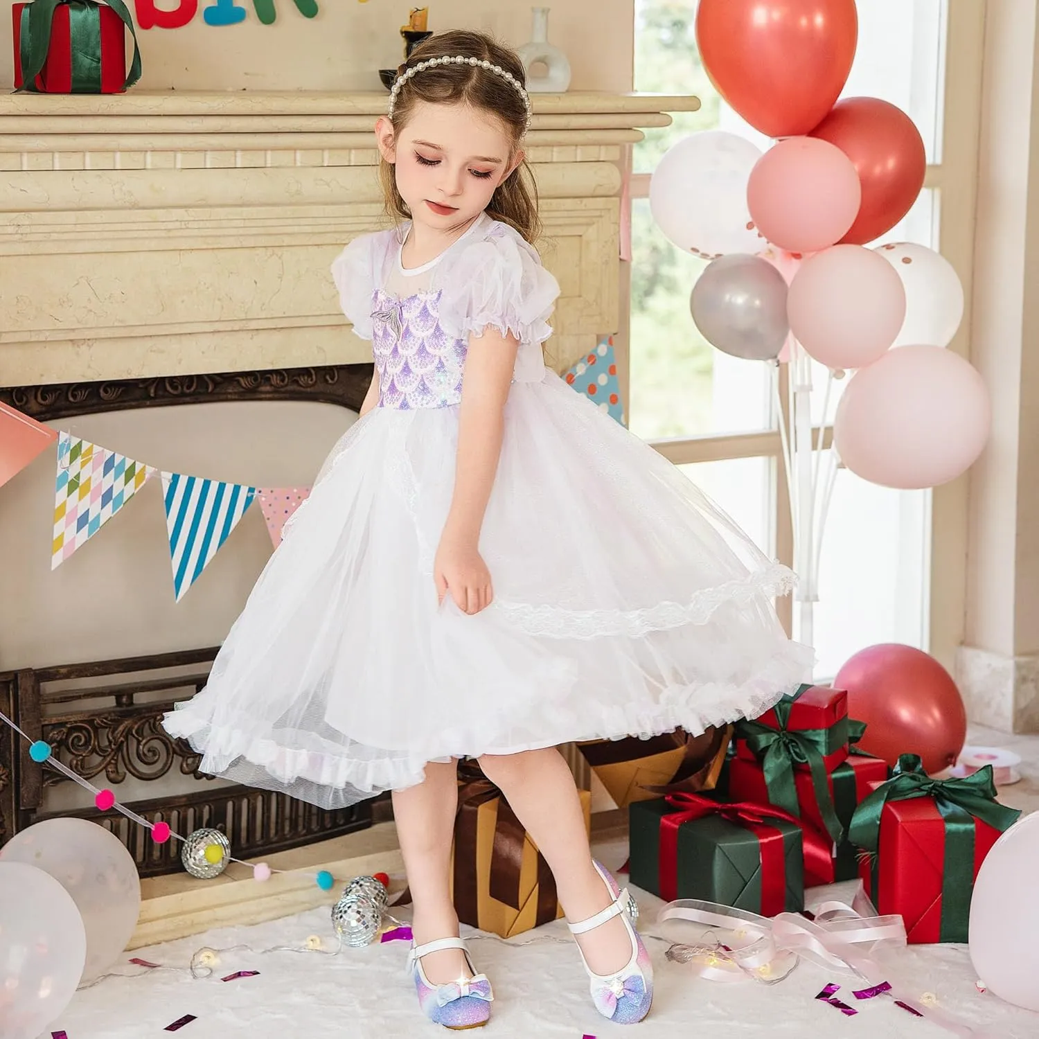 Furdeour Girls Dress Shoes Mary Jane Wedding Flower Bridesmaids Heels Glitter Princess Shoes for Kids Toddler