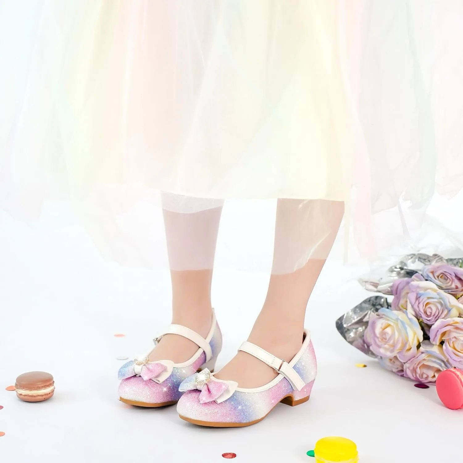 Furdeour Girls Dress Shoes Mary Jane Wedding Flower Bridesmaids Heels Glitter Princess Shoes for Kids Toddler