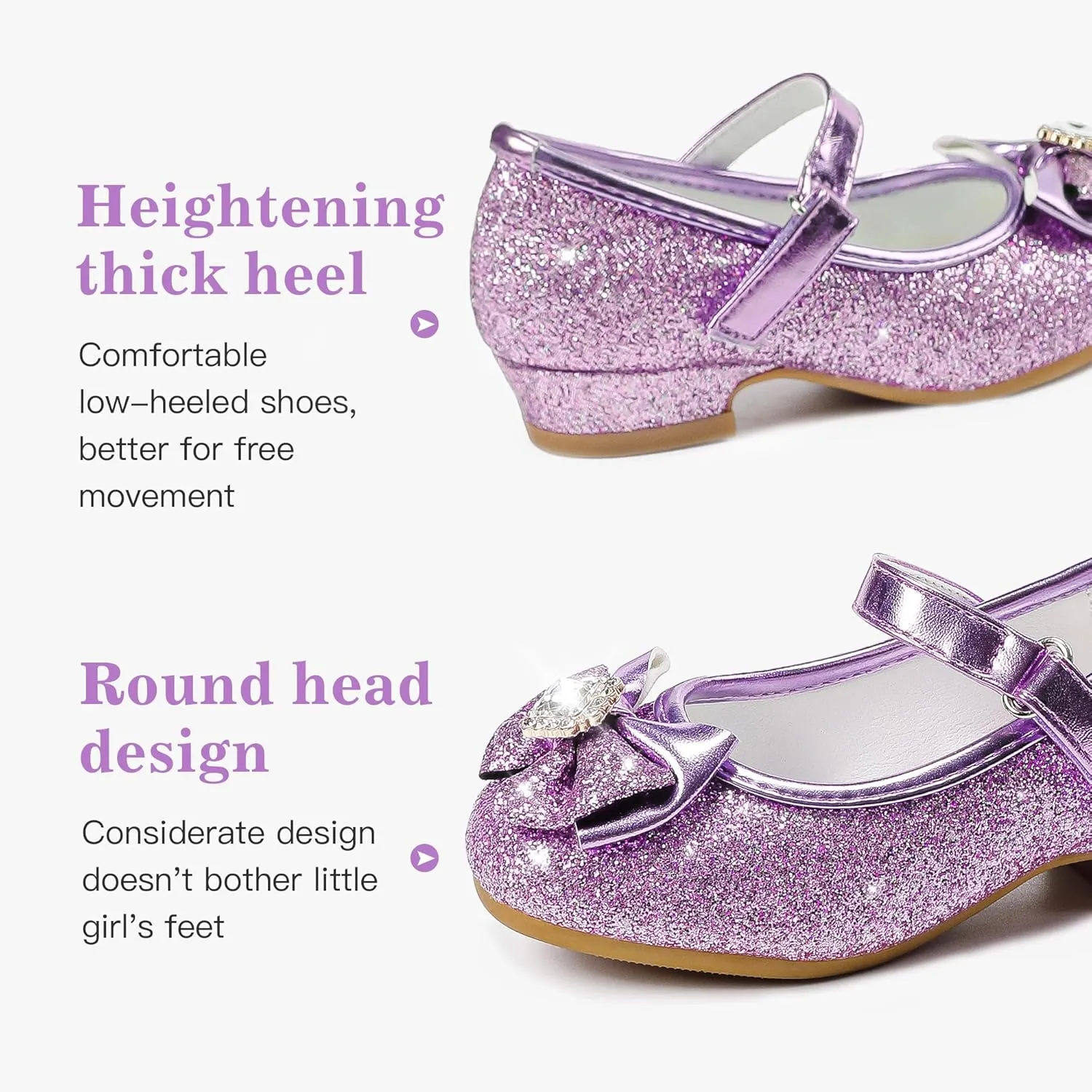 Furdeour Girls Dress Shoes Mary Jane Wedding Flower Bridesmaids Heels Glitter Princess Shoes for Kids Toddler
