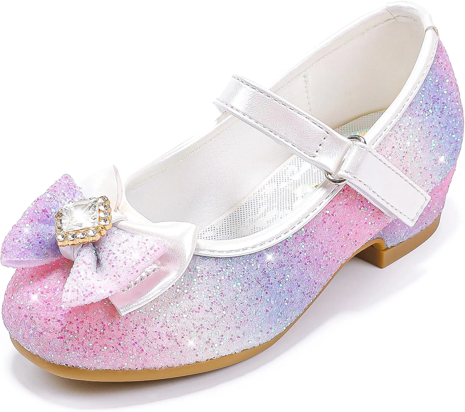 Furdeour Girls Dress Shoes Mary Jane Wedding Flower Bridesmaids Heels Glitter Princess Shoes for Kids Toddler