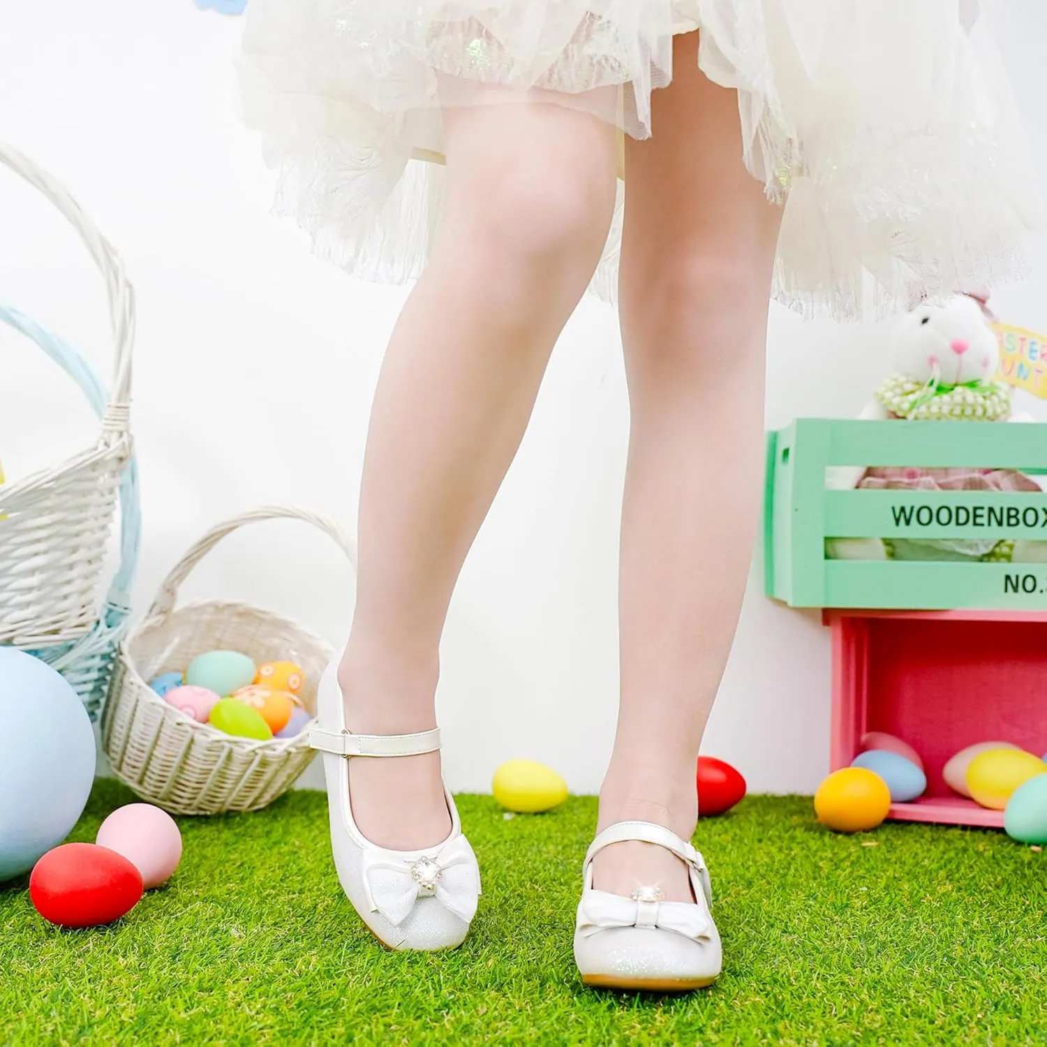 Furdeour Girls Dress Shoes Mary Jane Wedding Flower Bridesmaids Heels Glitter Princess Shoes for Kids Toddler