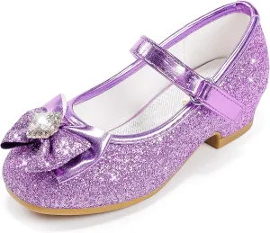 Furdeour Girls Dress Shoes Mary Jane Wedding Flower Bridesmaids Heels Glitter Princess Shoes for Kids Toddler