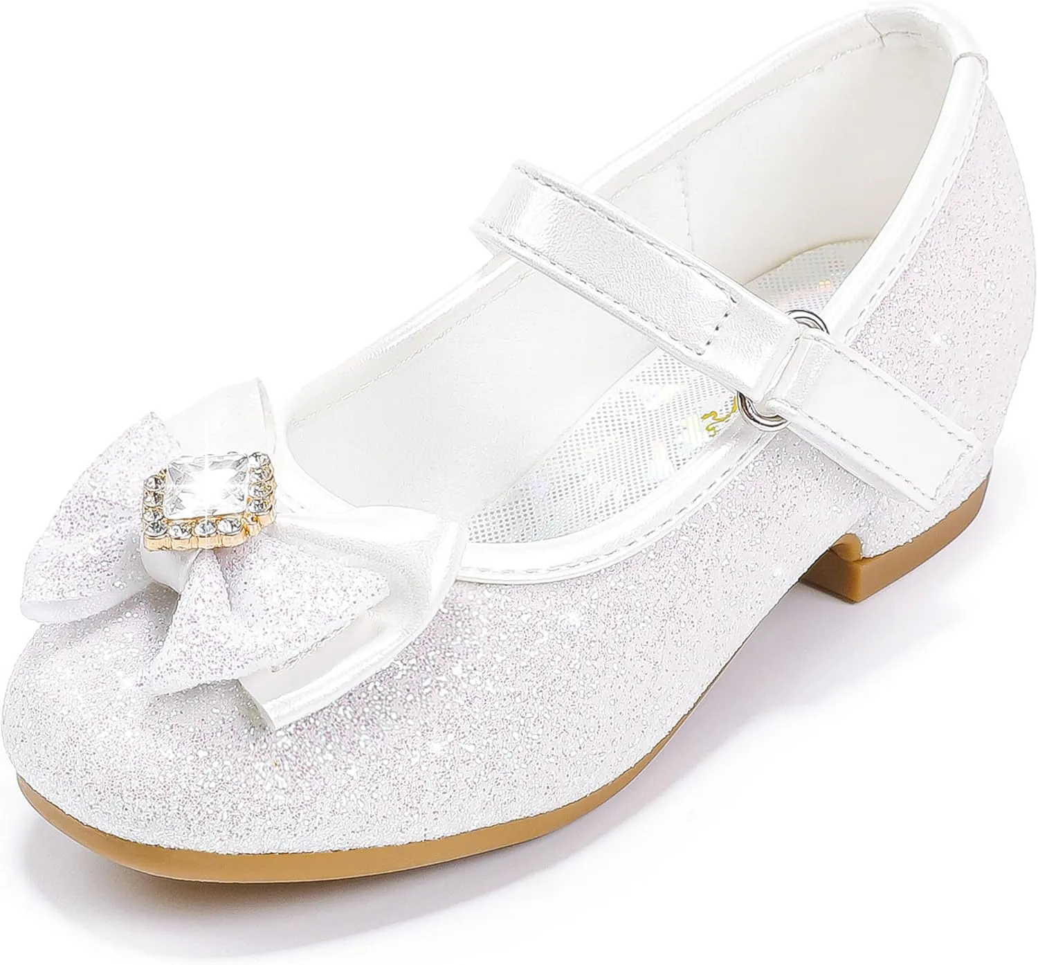 Furdeour Girls Dress Shoes Mary Jane Wedding Flower Bridesmaids Heels Glitter Princess Shoes for Kids Toddler