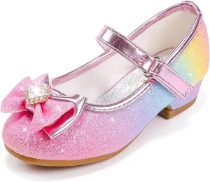 Furdeour Girls Dress Shoes Mary Jane Wedding Flower Bridesmaids Heels Glitter Princess Shoes for Kids Toddler
