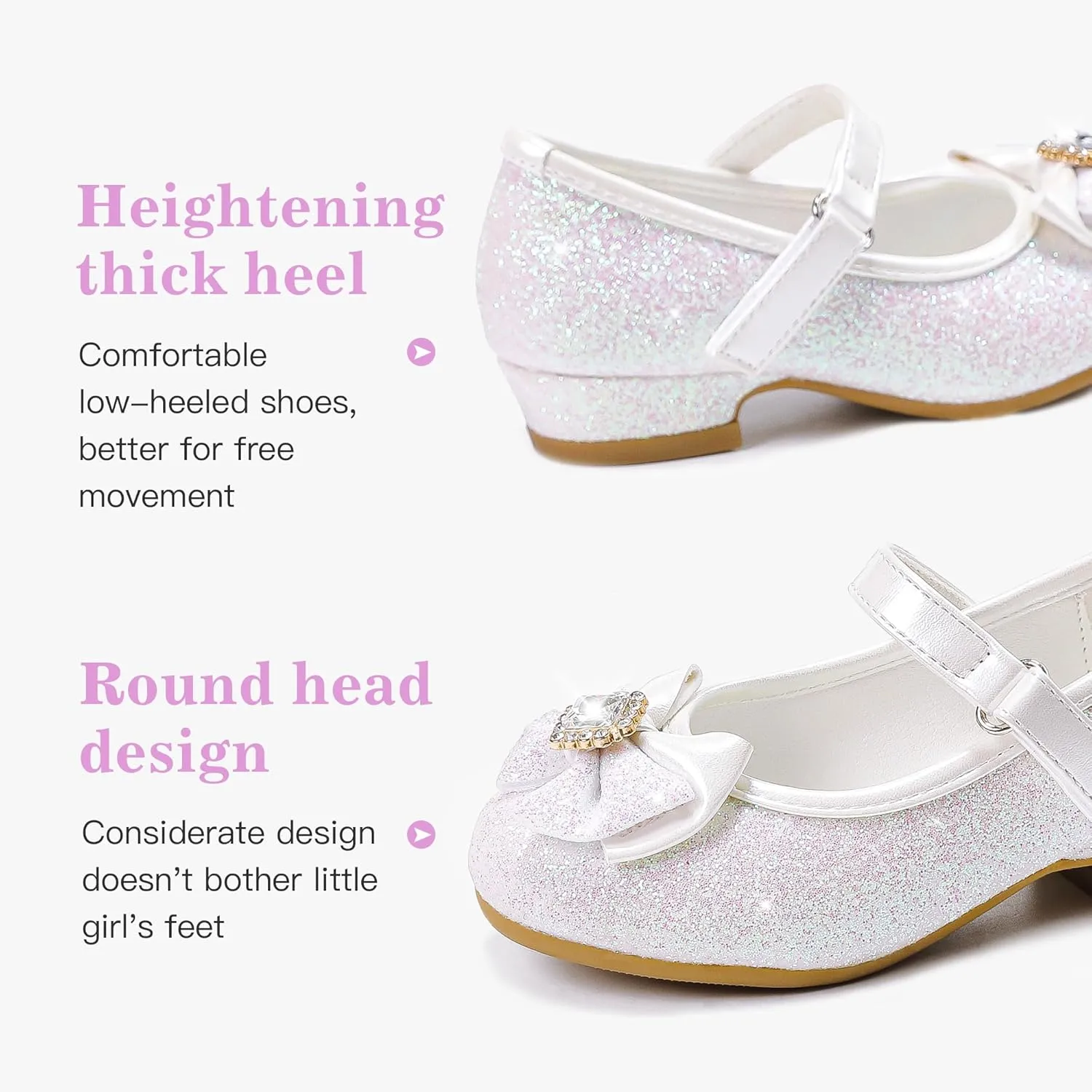 Furdeour Girls Dress Shoes Mary Jane Wedding Flower Bridesmaids Heels Glitter Princess Shoes for Kids Toddler