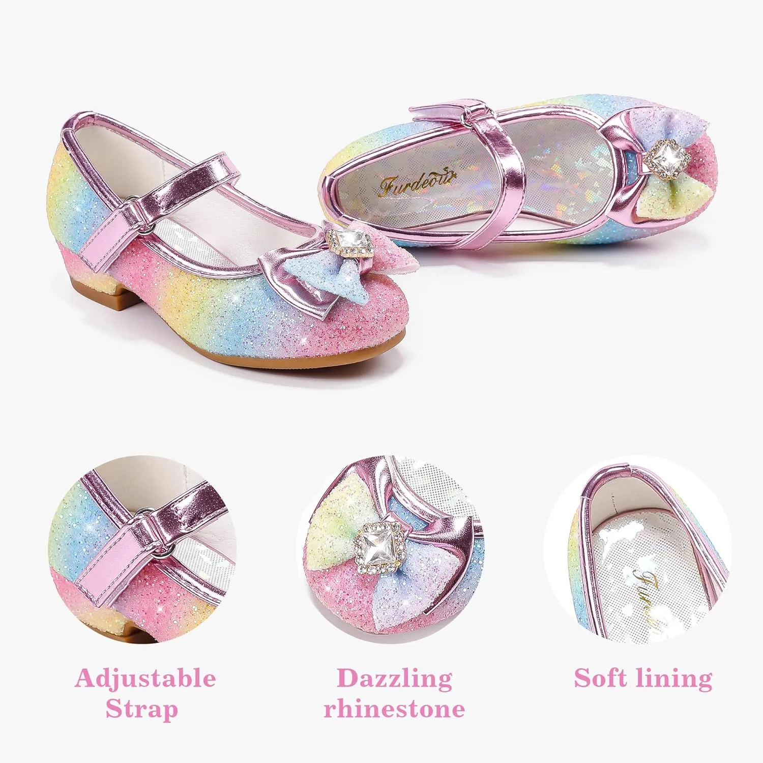 Furdeour Girls Dress Shoes Mary Jane Wedding Flower Bridesmaids Heels Glitter Princess Shoes for Kids Toddler