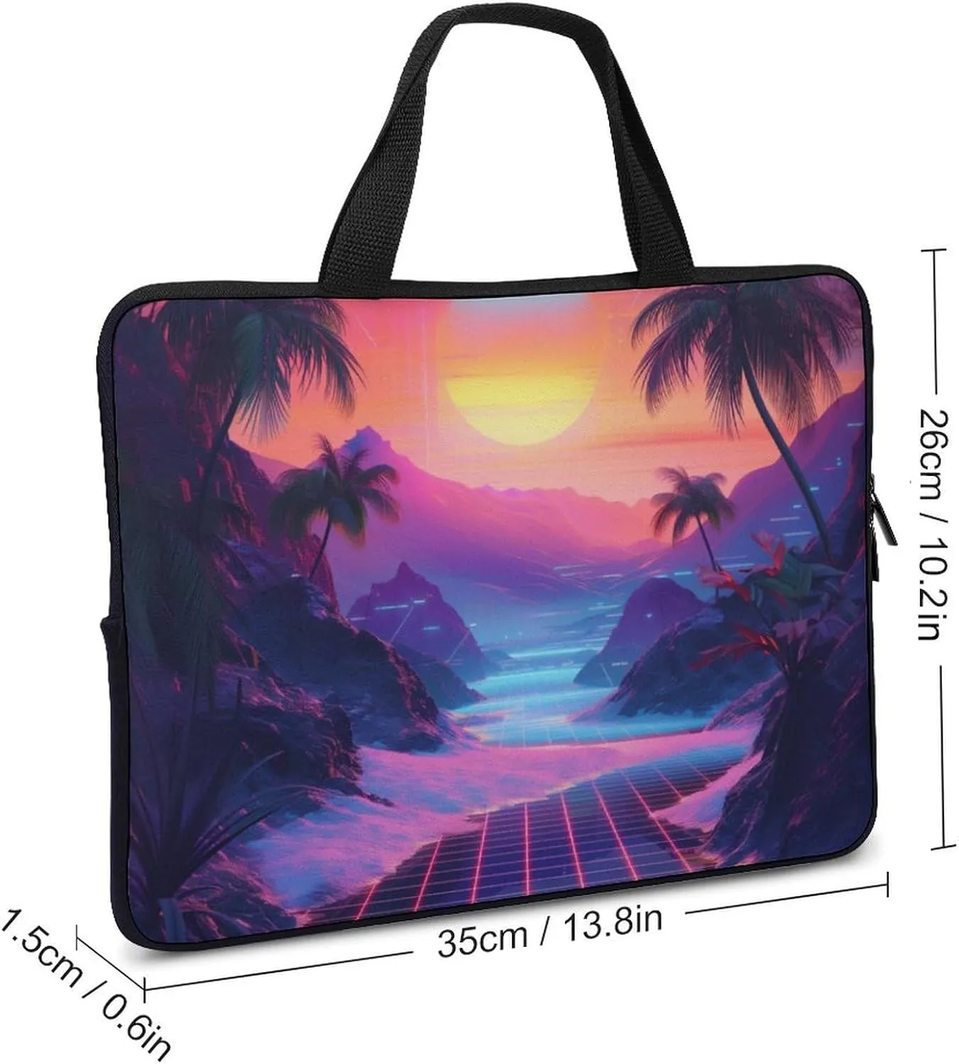 Futuristic Neon Palm Tree Highway Laptop Bag Laptop Case Computer Messenger Bag with Adjustable Shoulder Strap