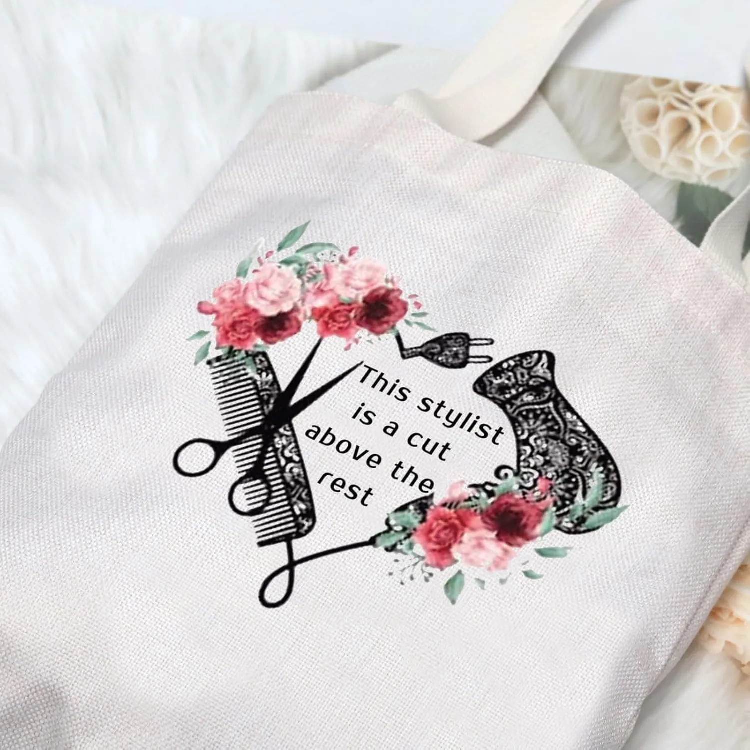 G2TUP Hairdresser Cosmetologist Gift for Hair Stylist Women Cosmetic Bag Barber Floral Pouch This Stylist is a Cut Above the Rest (Hair Stylist Tote Bag)