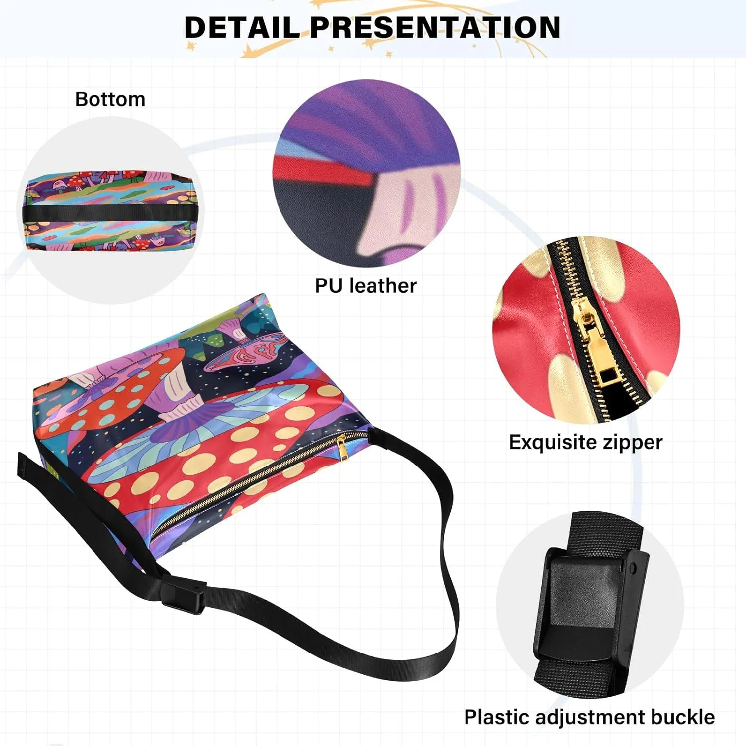 GAIGEO Flower Bush Elk Vegan Leather Crossbody Bag, Bag with Shoulder Strap, Bag with Zipper for Women