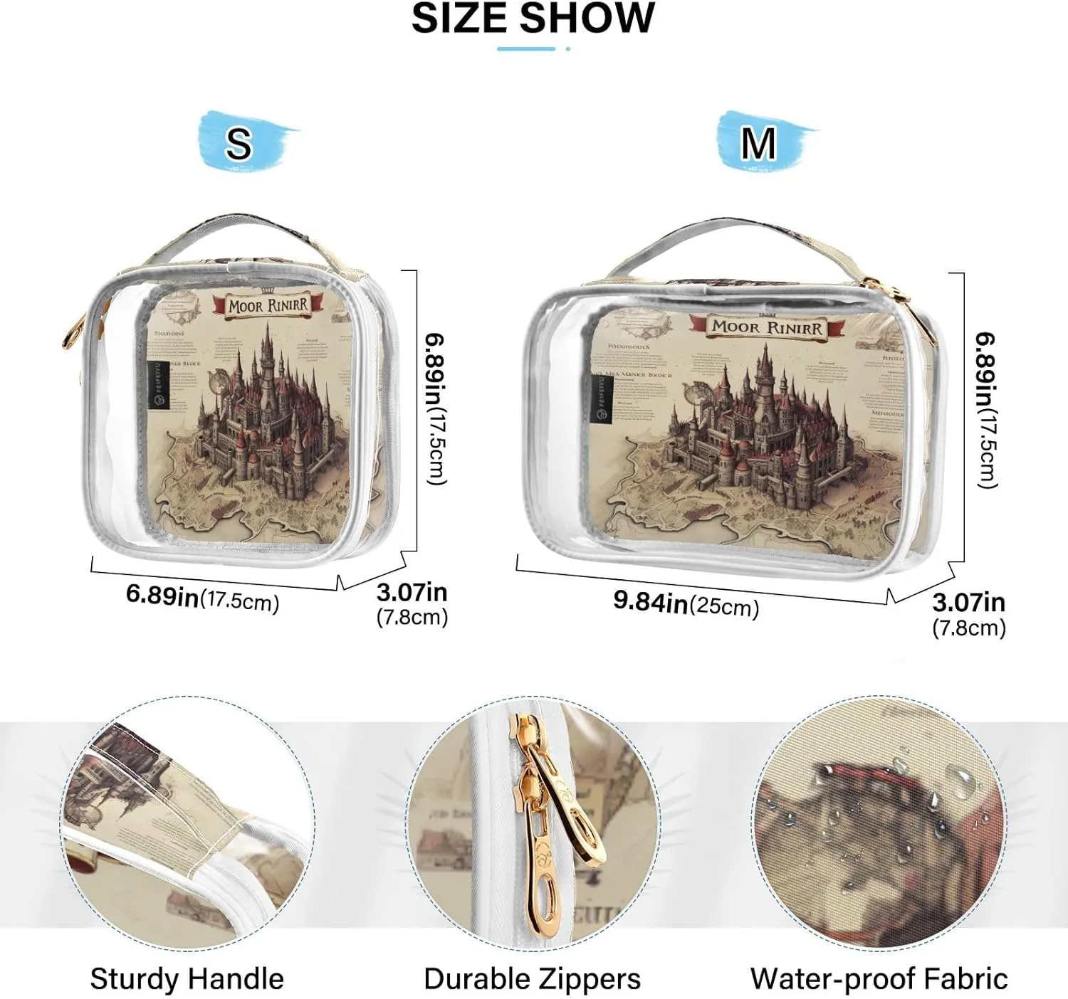 GAIGEO Magic Retro European Castle Clear Skincare Bag, Hair Product Travel Bag, Cosmetic Bag for Women, 2 Pack