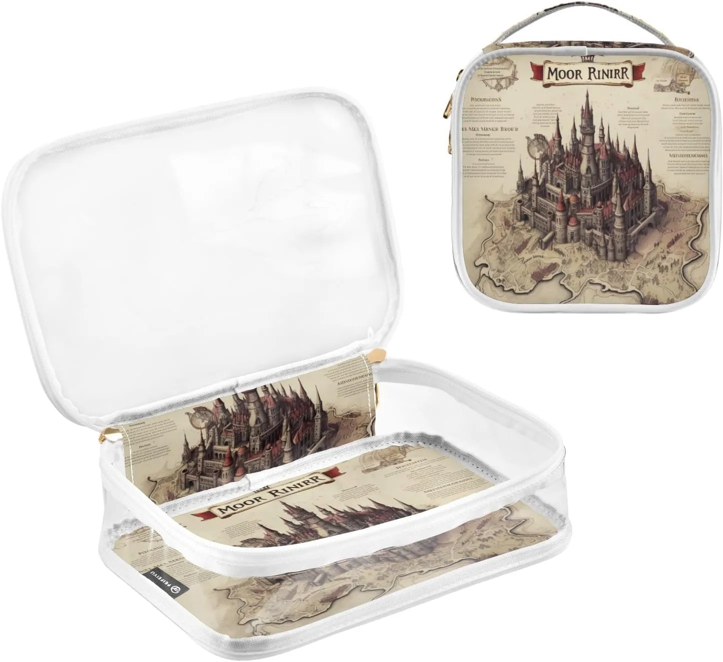 GAIGEO Magic Retro European Castle Clear Skincare Bag, Hair Product Travel Bag, Cosmetic Bag for Women, 2 Pack