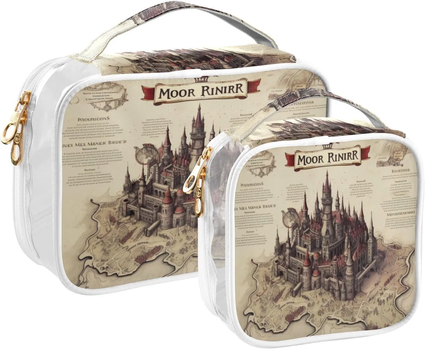 GAIGEO Magic Retro European Castle Clear Skincare Bag, Hair Product Travel Bag, Cosmetic Bag for Women, 2 Pack