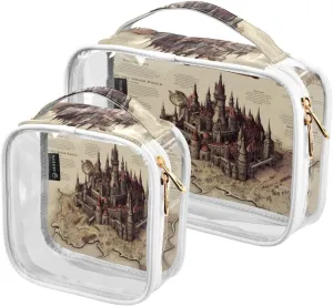 GAIGEO Magic Retro European Castle Clear Skincare Bag, Hair Product Travel Bag, Cosmetic Bag for Women, 2 Pack