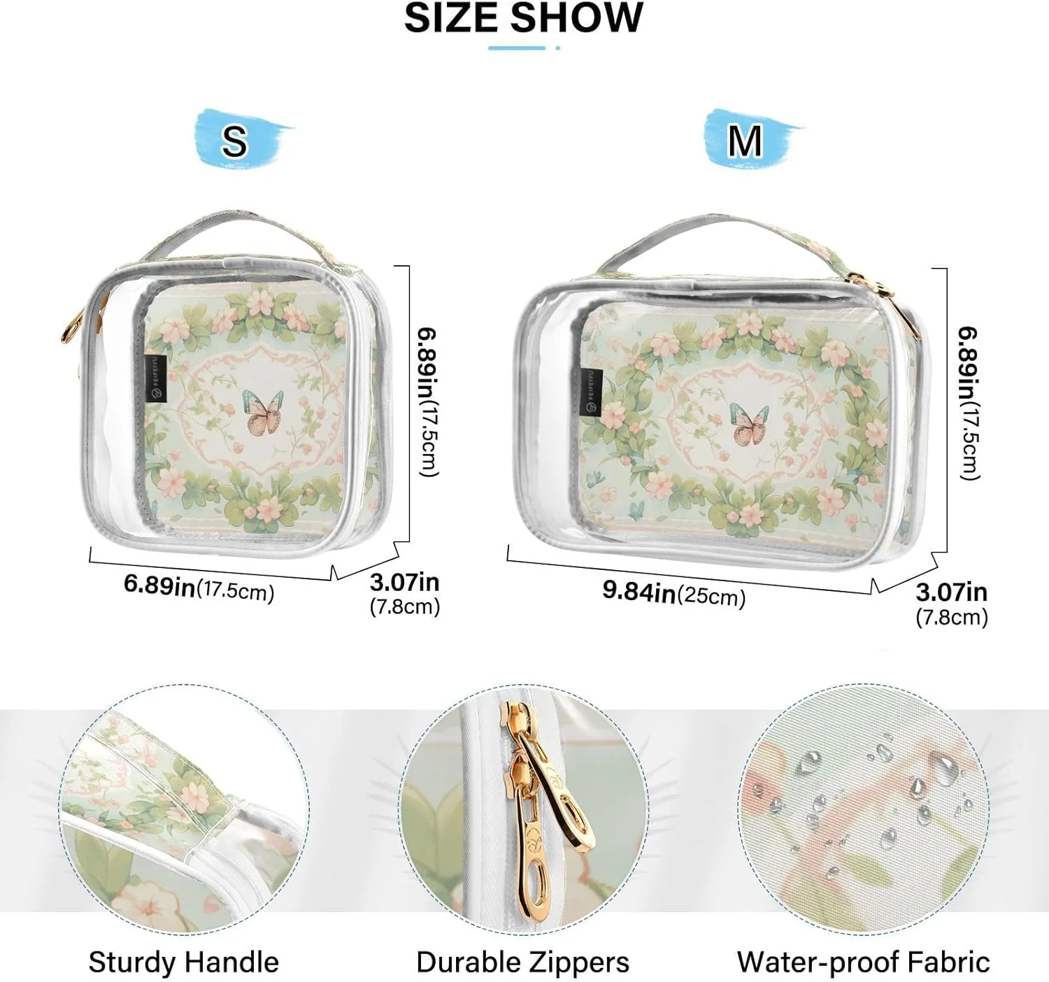 GAIGEO Retro Plant Butterfly Palace Wind Clear Makeup Bag Set, Travel Tsa Approved Toiletry Bag, Travel Cosmetic Bags for Women, 2 Pack