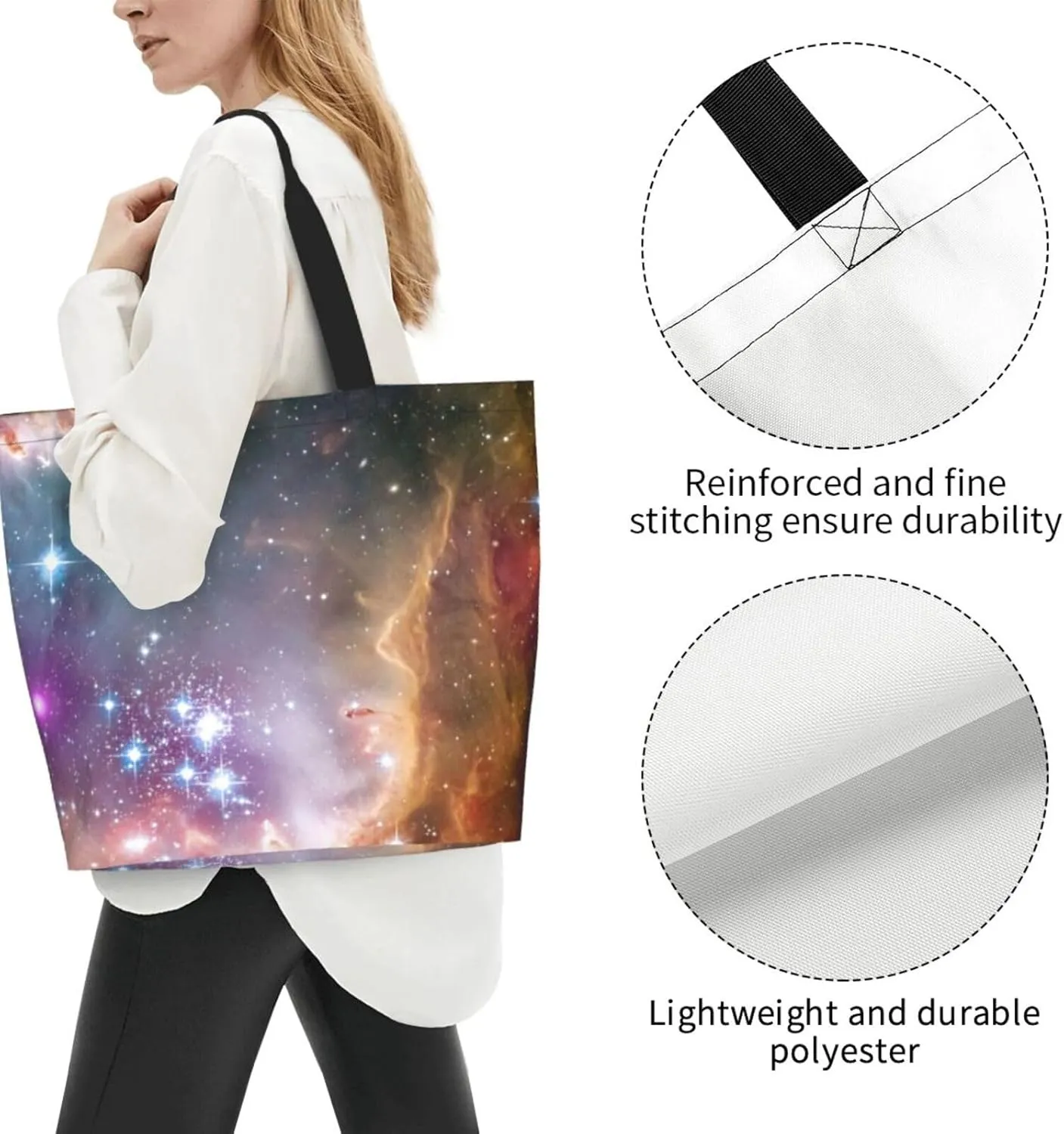 Galaxy Canvas Tote Bag Universe Shoulder Bag Handbag Star Casual Funny Grocery Bags Womens Bag for Outdoor