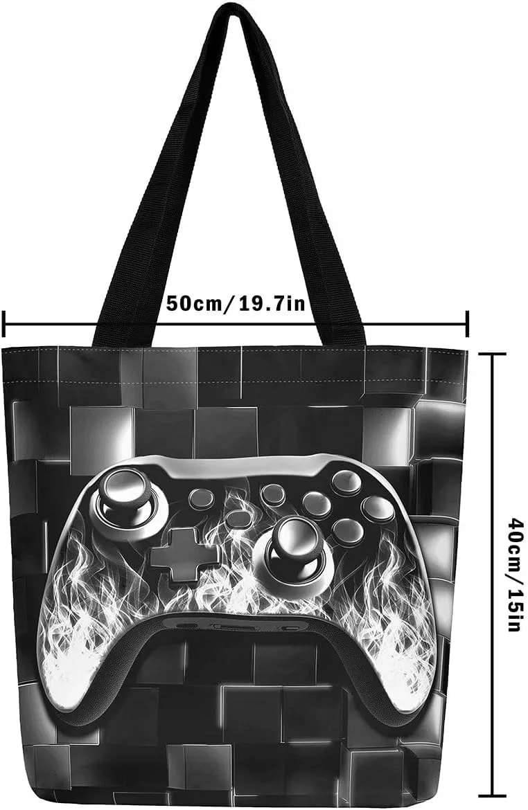 Gamer Canvas Tote Bag Neon Cubes Foldable Beach Bag,Geometry Block Gaming Casual Reusable Handbag