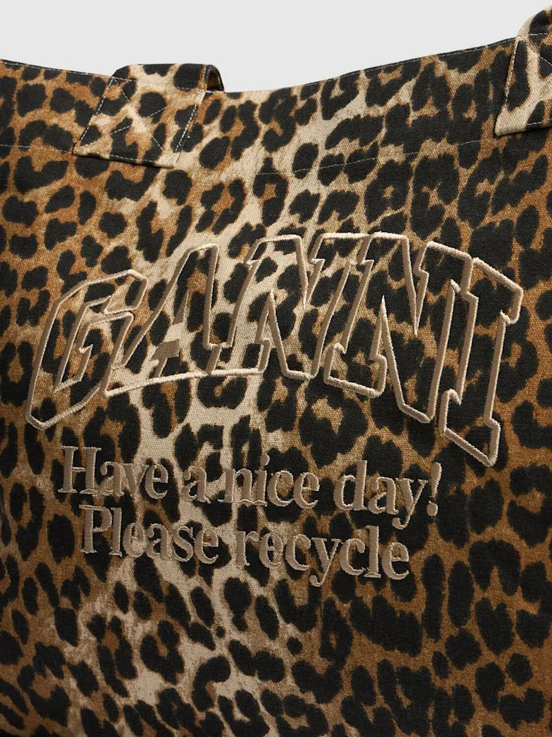 GANNI Leopard-Print Canvas Tote Bag