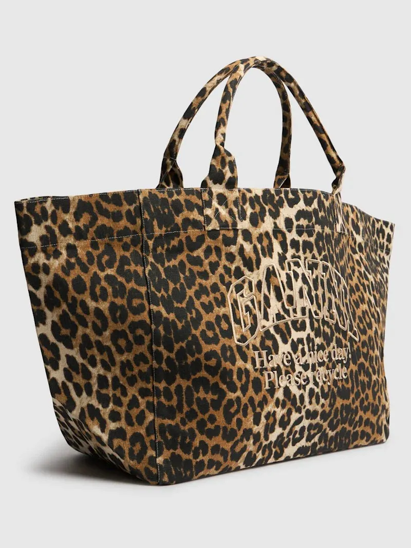 GANNI Leopard-Print Canvas Tote Bag