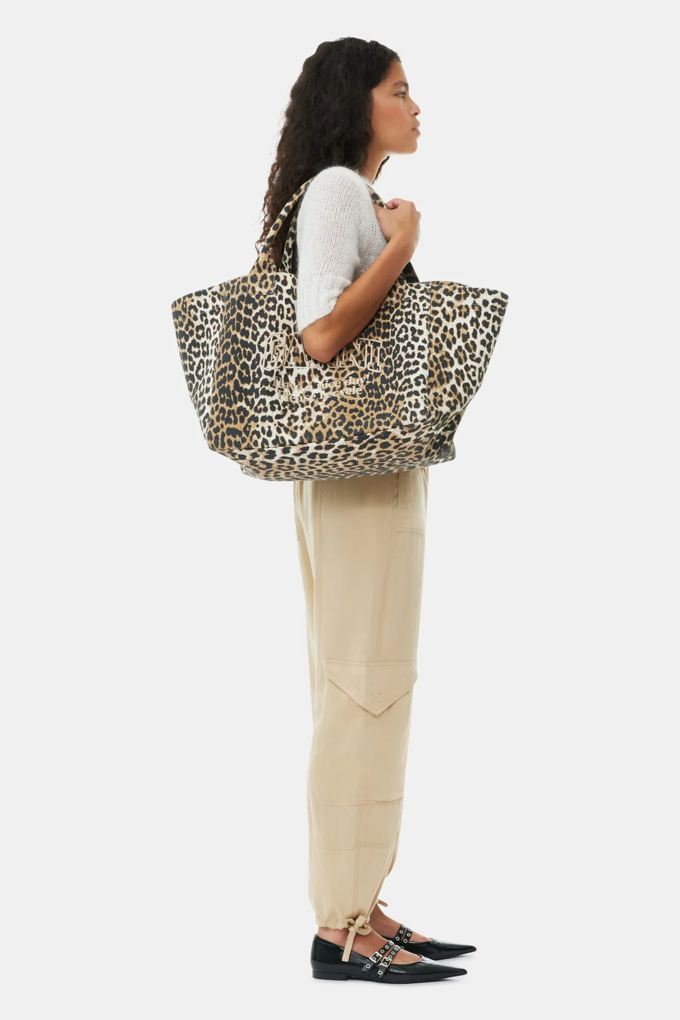 GANNI Leopard-Print Canvas Tote Bag