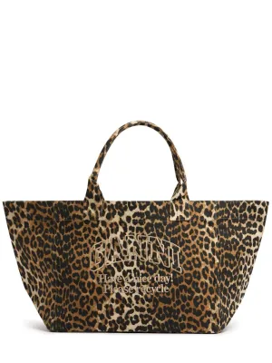GANNI Leopard-Print Canvas Tote Bag