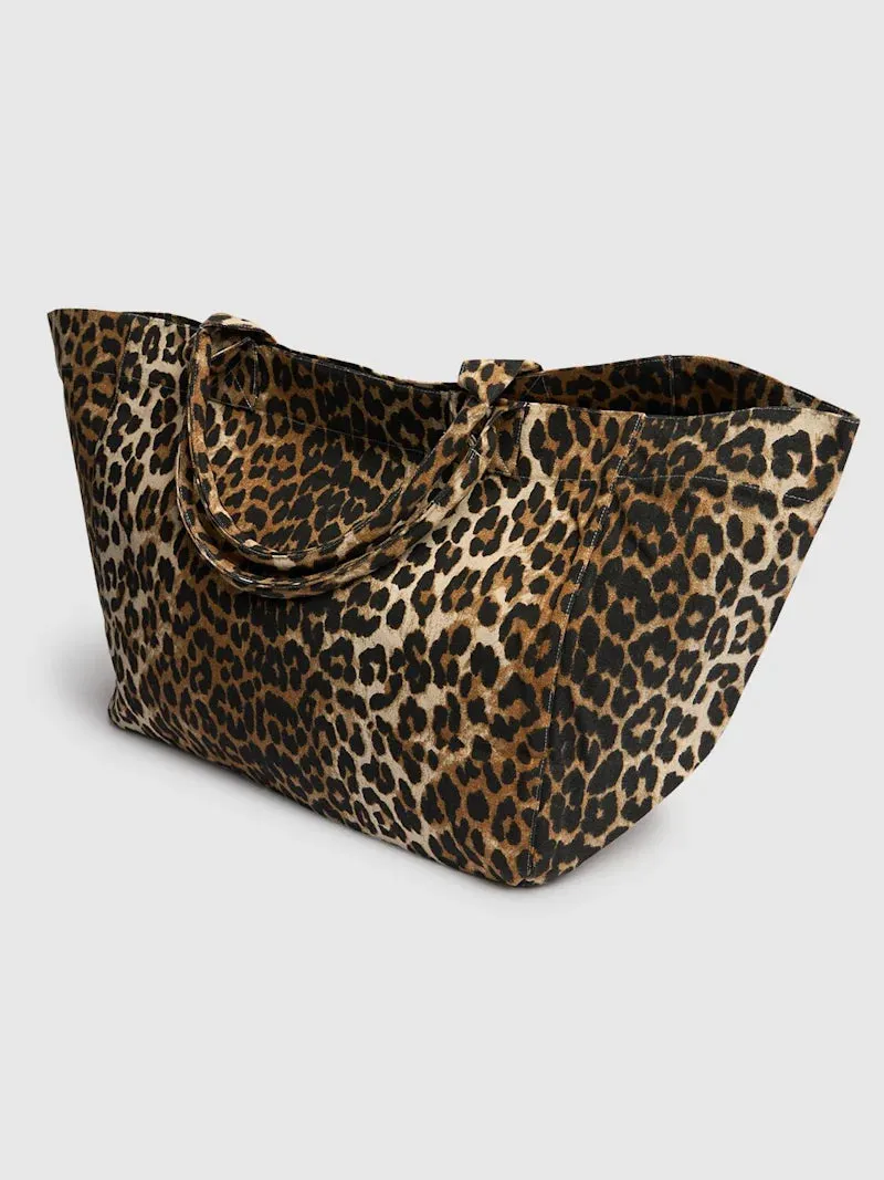 GANNI Leopard-Print Canvas Tote Bag