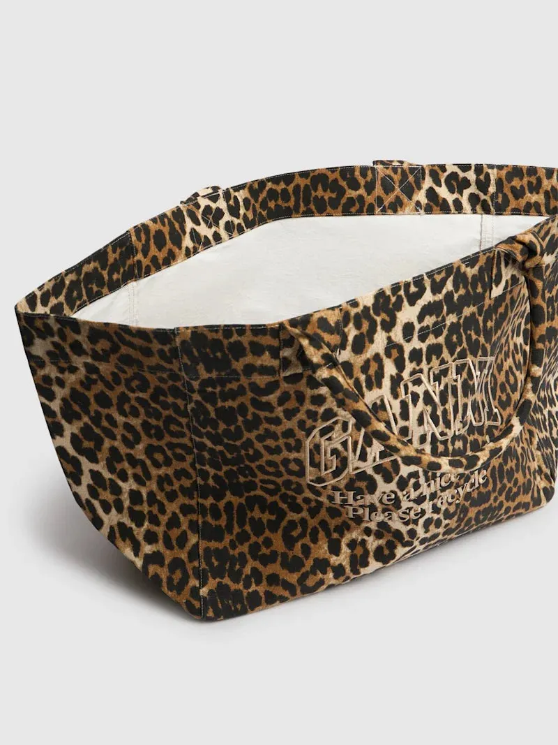 GANNI Leopard-Print Canvas Tote Bag