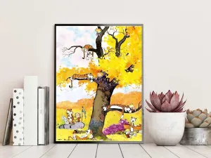 Generic Funny Cartoon Poster, Calvin Hobbes Retro Print, Cute Canvas Wall Art, Decor for Bedroom, Living, Kids Room