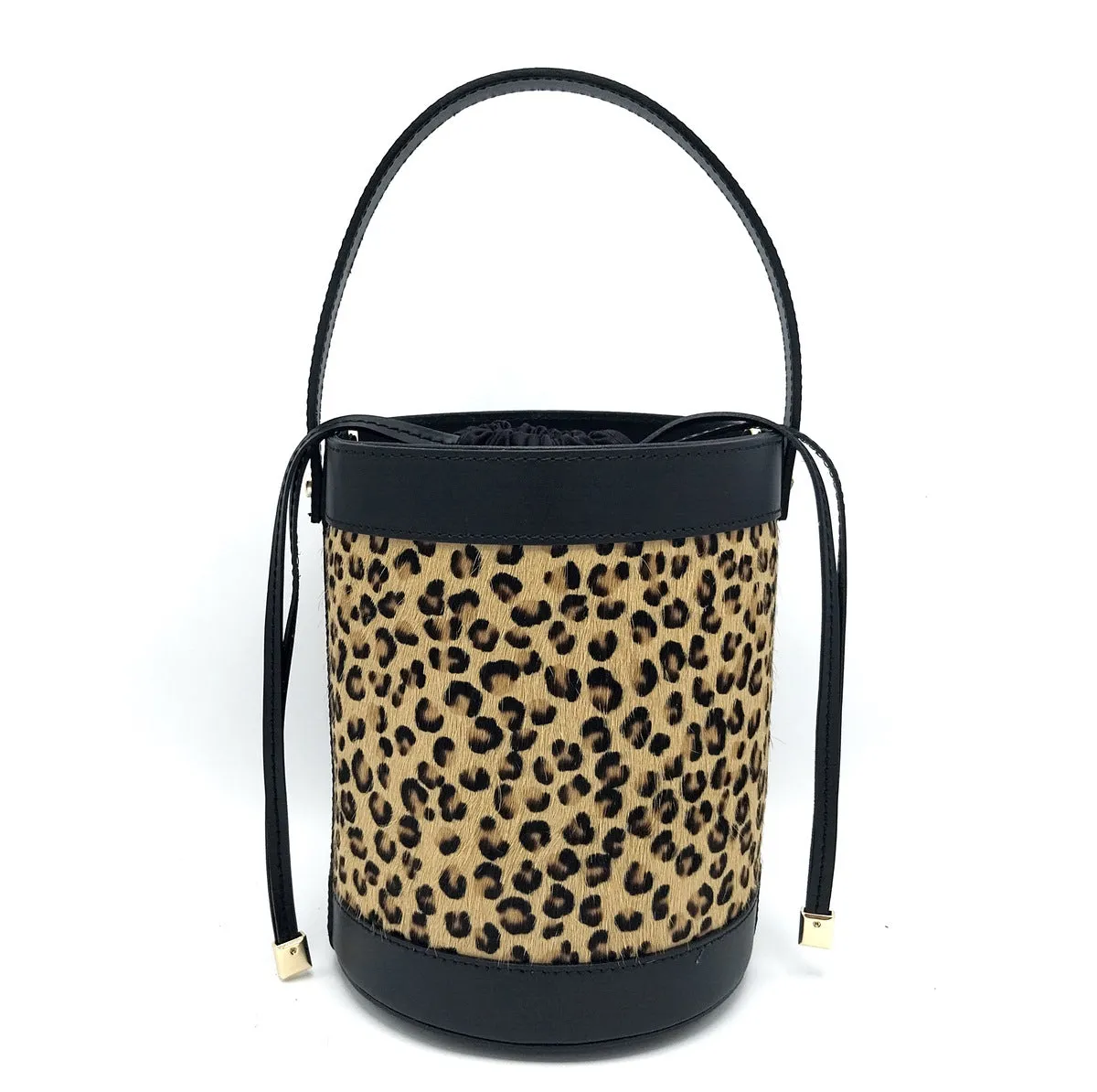 Genuine leather and calf hair bucket bag, Made in Italy, medium, art. 112506